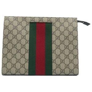 Authentic GUCCI Brown GG Canvas Clutch Bag Lux350-092225